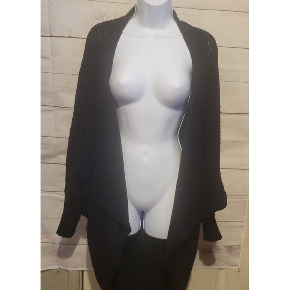 Black Woven Flowy Waterfall Sweater - Extra Long - Picture 9 of 15